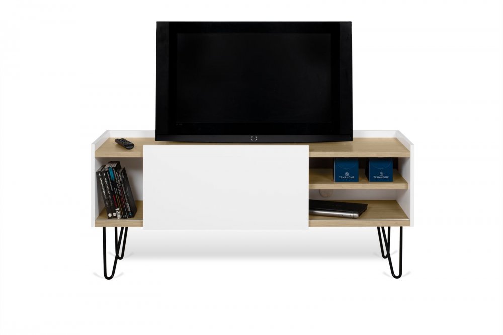 Meuble TV design NINA  Chêne clair et blanc